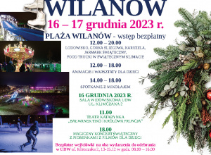 Plakat na zimowe wydarzenia 16-17 grudnia Plaża Wilanów